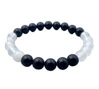 Natural Black Onyx & White Jade Gemstone 8 mm | Round Shape, Smooth Cut Stone | 7 Inch | White & Black Color Gem | dhan yog stretch bracelet | success wristband | handmade jewelry |LK_BRC_03142