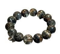natural black phantom quartz gemstone 14mm|round shape smooth cut stone |6.5 inch|multicolor color stone |energy stretch bracelet | healing wristband | handmade jewelry | LK_WOSB_00311LK_WOSB_00311