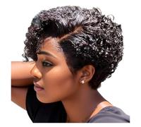 Natural Black Pixie Cut Human Hair Wig - 150% Density 6-Inch Short Curly Style With 13x1 T-Part Transparent Lace