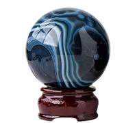 Natural Black Silk Agate Crystal Ball with Stand Quartz Crystal Sphere Tumbled Gems Stone Home Decoration Energy Healing Feng Shui Meditation Witchcraft Balls,60mm(55mm)