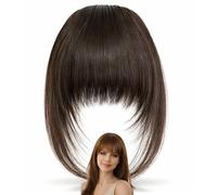 Natural Black Synthetic Clip-In Fringe with Soft Wispy Layers for Face-Framing Effect - Adjustable One-Piece Hairpiece with Secure Invisible Clips for Easy Styling and Daily Wear