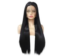 Natural Black Wig for Women, Long Straight Full Lace Front Wigs Silky Soft Smooth Synthetic Fashion Looking Everyday Adds Volume(16inch)