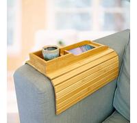 Natural Bliss Bamboo Wood Sofa Armrest Tray - Folding and Adjustable Sofa Arm Table - Ideal for Cups, Remotes and Phones - Organizer for Armchair and Sofa - Sofa Table