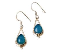 Natural Blue Chalcedony Gemstone Dangle Earring 3.5x1.5mm | Made in 925 Sterling Silver, Silver Plated |Pear Shape Stone, Smooth Minimlist Style Dangle For Unisex|LK_RDG_00165