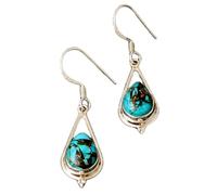 Natural Blue Copper Turquoise Gemstone Dangle Earring 3.5x1.5mm | Made in 925 Sterling Silver, Silver Plated |Pear Shape Stone, Smooth Minimlist Style Dangle For Unisex|LK_RDG_00186
