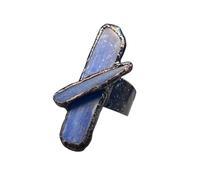 Natural Blue Kyanite Raw Crystal Adjustable Ring - Boho Geode Statement Ring with Antique Copper Setting for Women, Healing Jewelry