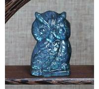 Natural Blue Labradorite Stone Quartz Crystal Owl Sculpture Animal Decor