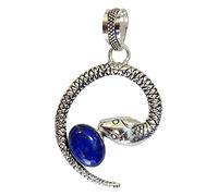 Natural Blue Lapis Lazuli Gemstone Snake Design Pendant Men and Women, Modern Boho Style 925 Silver Plated Jewellery Fashion Designer Pendant