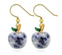 Natural Blue Spot Jasper Stone Apple Earrings, Teacher Appreciation Gifts, Cute Apple Statement Earrings for Daughter Y4029