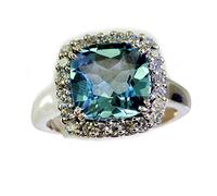 Natural Blue Topaz Ring Halo Cushion Cut Sterling Silver Birthstone Handmade Size I,J,K,L,M,N,O,P,Q,R,S,T