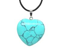 Natural Blue Turquoise Crystal Necklace Heart Shape with Braided Rope Cord Pendant Necklace Reiki Healing Crystal Necklace Chakra Jewelry Gift for Women Men