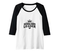 Natural Born Leader: Regal Crown Motivational Emblem Raglan Baseball Tee, Women, Black/White, XXL