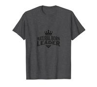 Natural Born Leader: Regal Crown Motivational Emblem T-Shirt, Men, Dark Heather Grey, 5XL
