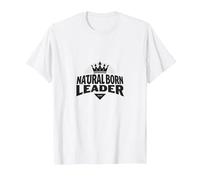 Natural Born Leader: Regal Crown Motivational Emblem T-Shirt, Men, White, 5XL