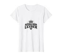 Natural Born Leader: Regal Crown Motivational Emblem T-Shirt, Women, White, L