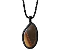 natural boswana agate gemstone charm necklace brown color fancy shape wire-free wrapping thread pendant with 18 inch leather cord chain handmade jewellery for men & women positivity|LK_S_GP_0438