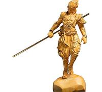 Natural Boxwood Carved Myth Sun Wukong Monkey King Statue (Gold-Plated)