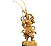 Natural Boxwood Carved Myth Sun Wukong Monkey King Statue (Stand)