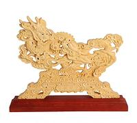 Natural Boxwood Hand Carved Double Dragon Play Beads Statue