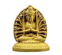 Natural Boxwood Hand Carved Fengshui Zodiac Animal 8 Protector Deity Statue(1000 Arms Avalokiteshvara Goddess)