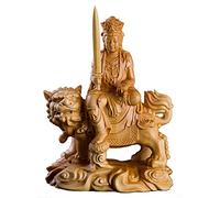 Natural Boxwood Hand Carved Uddhist Monastery Manjushri & Samantabhadra Boddhisattvae Statue(Sit Manjushri 3#)