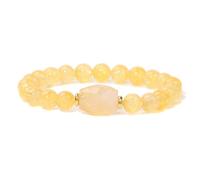 Natural Bracelet Yellow Quartzs Crystal Stone Bead Bracelets for Women Men Wealth Bangle Jewelry(19 cm,F)