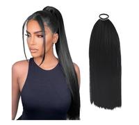 Natural Braided Ponytail Hairpiece for Women Synthetic Straight Wrap Around Braid Ponytail Long Perfect Looking(1B)