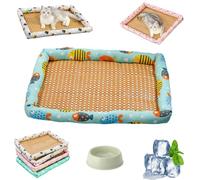 Natural Breathable Rattan Cooling Pet Bed, Summer Cat Cooling Linen Rattan Mat Nest, Non-Slip Woven Breathable Square Pets Cooler Washable Sleeping Mattress with Edge for Dogs (Light Green, XXL)