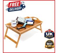 Natural Brown Bamboo Serving Tray with Foldable Legs and Handles, 25x52x33cm