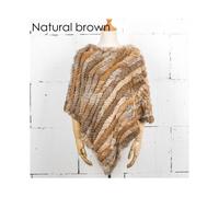 (Natural brown, One Size) Women Knit Rabbit Fur Shawl Poncho Cape Robe Tippet Wrap Female Girl Warm Coat Jakcet CK701