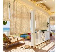 Natural Cane Roller Blinds Roman Shades 50 60 90 160cm Bamboo Door Curtains Sun Protection Roller Blinds Bamboo Breathable Roller Outdoor Door Window Decoration For Deck Patio(Natural Black Line)