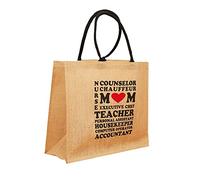 Natural Canvas Jute Tote Bags With Printed Design | Reusable Shopping Bags | Eco Friendly Lunch Handbag | Bag For Life | 29cm Height x 30cm Width x 14cm Depth (Love Mum)