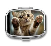 Natural Cat Pill Case Box with 2 Compartment Medicine Vitamin Organizer for Purse Pocket 5.5x4cm