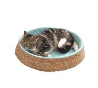 Natural Cat Wicker Bed Basket, Woven Small Wicker Dog Bed Handmade Braided Kitten Bed with Soft for Indoor Cats