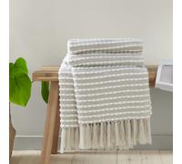 (Natural) Catherine Lansfield Stab Stitch Textured Tasselled Throw