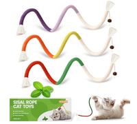 Natural Catnip Chew Rope for Cats - Pack of 3 (27 Inches Each) | Includes Refillable Catnip Pouch | Interactive Cat Toys for Indoor Cats & Kittens | Stress Relief, Dental Health & Enrichment Play