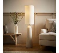 Natural Ceramic Midi Floor Lamp Base Fabric Lampshade Living Room Lounge Light