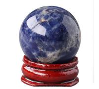 Natural Chakra Crystal Sphere Ball with Wood Stand Healing Crystals Gemstone Ball Divination Sphere Sculpture Figurine for Reiki Meditation Feng Shui Home Desk Decor,Silk Agate(Sodalite)