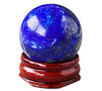 Natural Chakra Crystal Sphere Ball with Wood Stand Healing Crystals Gemstone Ball Divination Sphere Sculpture Figurine for Reiki Meditation Feng Shui Home Desk Decor,Silk Agate(Lapis Lazuli)