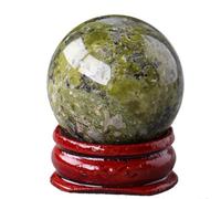 Natural Chakra Crystal Sphere Ball with Wood Stand Healing Crystals Gemstone Ball Divination Sphere Sculpture Figurine for Reiki Meditation Feng Shui Home Desk Decor,Silk Agate(Unakite)