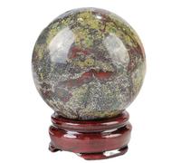 Natural Chakra Crystal Sphere Ball with Wood Stand Healing Crystals Gemstone Ball Divination Sphere Sculpture Figurine for Reiki Meditation Feng Shui Home Desk Decor,Silk Agate(Dragon Blood Stone)