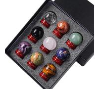 Natural Chakra Crystal Sphere Ball with Wood Stand Healing Crystals Gemstone Ball Divination Sphere Sculpture Figurine for Reiki Meditation Feng Shui Home Desk Decor,Silk Agate(Set of 9)
