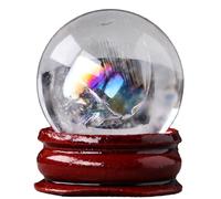 Natural Chakra Crystal Sphere Ball with Wood Stand Healing Crystals Gemstone Ball Divination Sphere Sculpture Figurine for Reiki Meditation Feng Shui Home Desk Decor,Silk Agate(Clear Quartz)