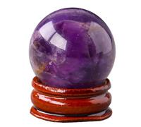 Natural Chakra Crystal Sphere Ball with Wood Stand Healing Crystals Gemstone Ball Divination Sphere Sculpture Figurine for Reiki Meditation Feng Shui Home Desk Decor,Silk Agate(Dream Amethyst)