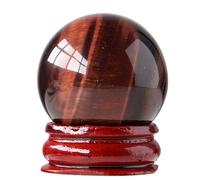 Natural Chakra Crystal Sphere Ball with Wood Stand Healing Crystals Gemstone Ball Divination Sphere Sculpture Figurine for Reiki Meditation Feng Shui Home Desk Decor,Silk Agate(Red Tiger Eye)