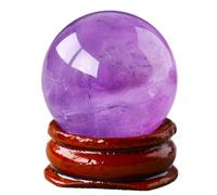 Natural Chakra Crystal Sphere Ball with Wood Stand Healing Crystals Gemstone Ball Divination Sphere Sculpture Figurine for Reiki Meditation Feng Shui Home Desk Decor,Silk Agate(Amethyst)