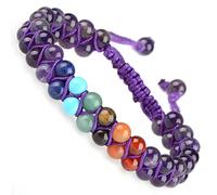 Natural Chakra Healing Power Crystals Macrame Bracelet Double Layer Stone Beads Gemstone Meditation Relax Anxiety Bangle for Unisex Women Men