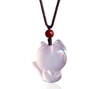 Natural Chalcedony Fox Pendant Animal Necklace Jade Fox Amulet Agate Wisdom Amulet Birthday Gift