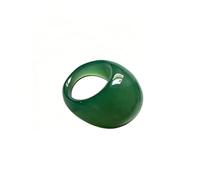 Natural Chalcedony High Ice Agate Ring,Large Dome Feng Shui Polished Agate Band for Women Men Good Luck Wealth Attraction,Green,19mm
