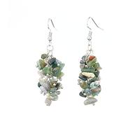 Natural Chips Stones Dangle Earrings for Women Reiki Crystal Dangle Hook Eardrop Gift for Her Valentine's Day with Bag Coin Earrings (N, One Size)